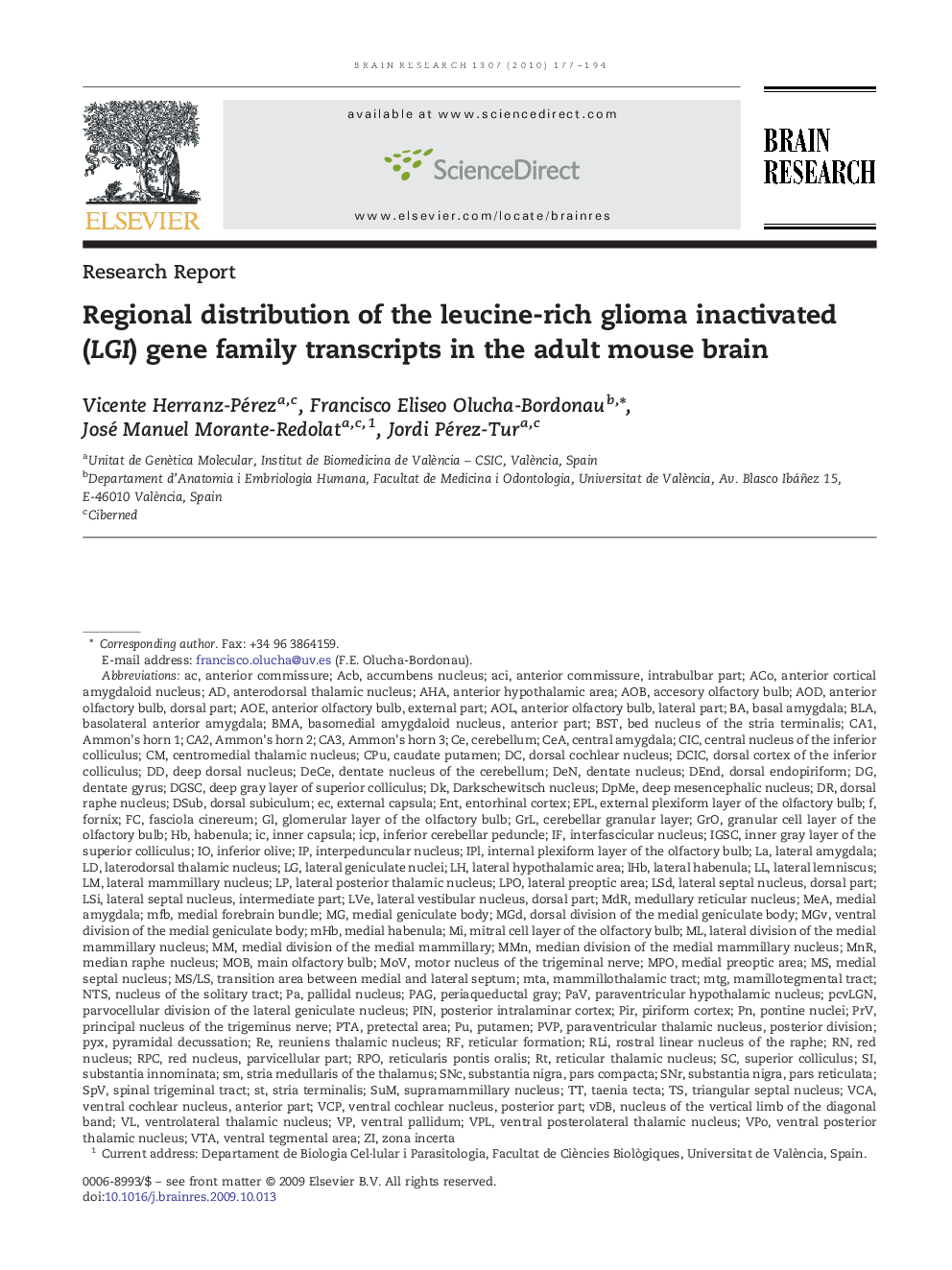 Regional distribution of the leucine-rich glioma inactivated (LGI) gene family transcripts in the adult mouse brain