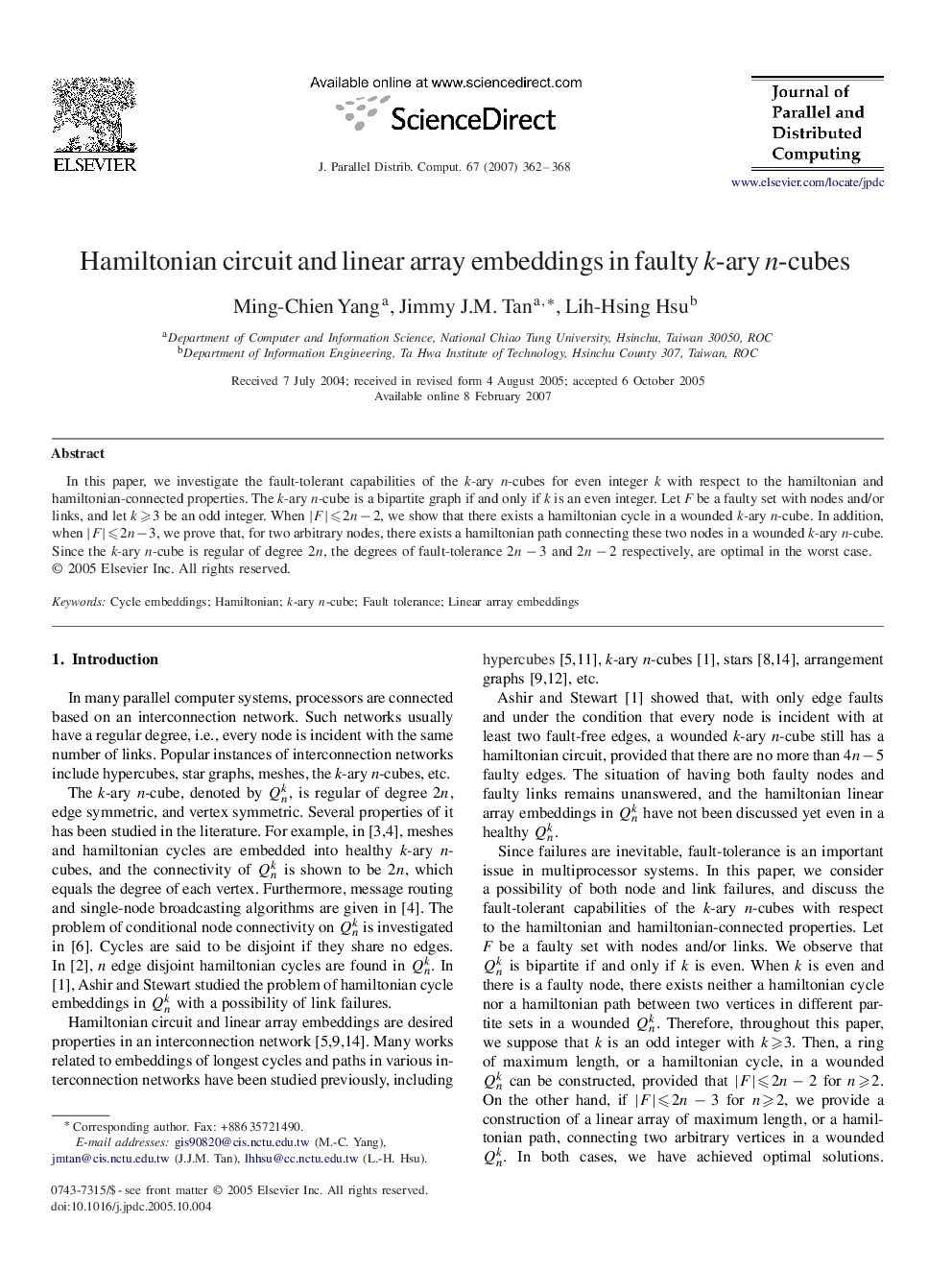 Hamiltonian circuit and linear array embeddings in faulty k-ary n-cubes