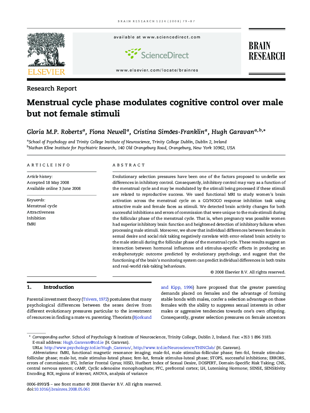 Menstrual cycle phase modulates cognitive control over male but not female stimuli