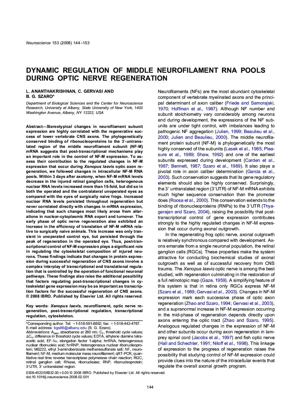 Dynamic regulation of middle neurofilament RNA pools during optic nerve regeneration