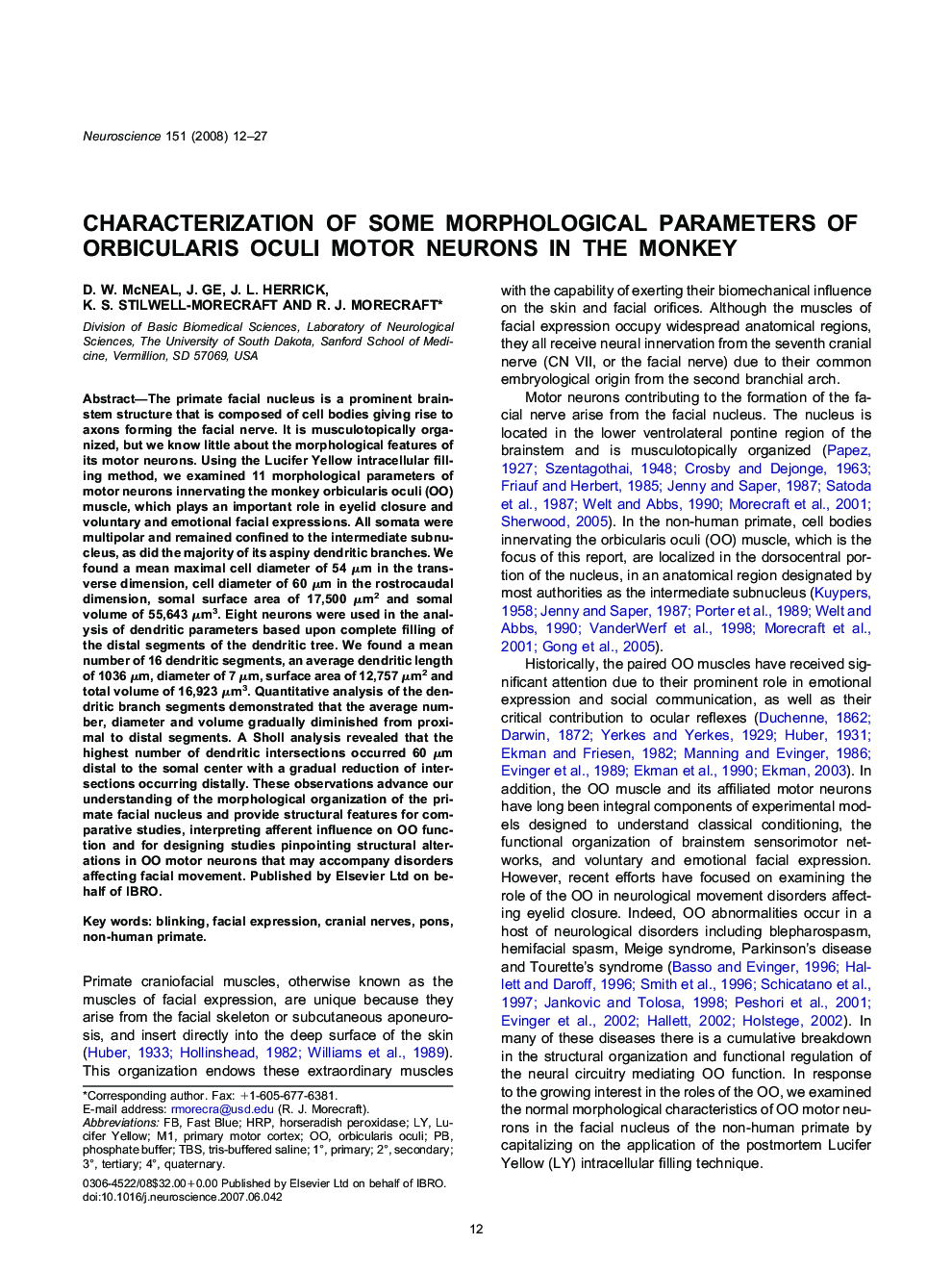 Characterization of some morphological parameters of orbicularis oculi motor neurons in the monkey