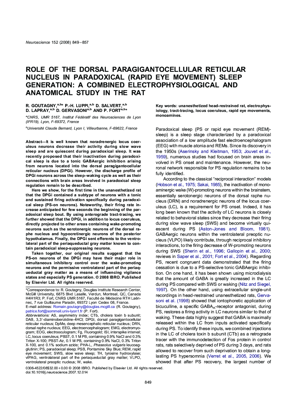 Role of the dorsal paragigantocellular reticular nucleus in paradoxical (rapid eye movement) sleep generation: a combined electrophysiological and anatomical study in the rat