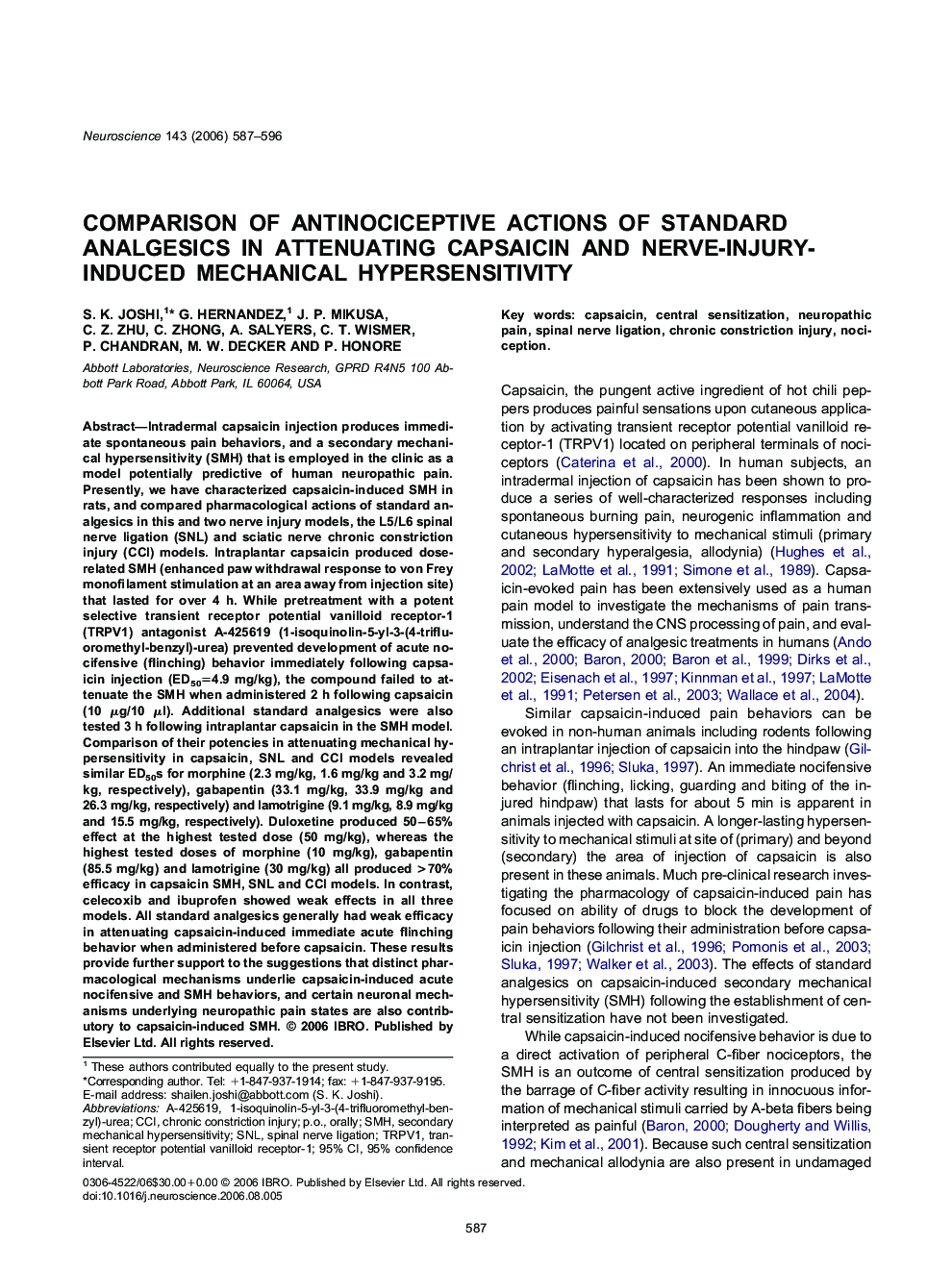 Comparison of antinociceptive actions of standard analgesics in attenuating capsaicin and nerve-injury-induced mechanical hypersensitivity
