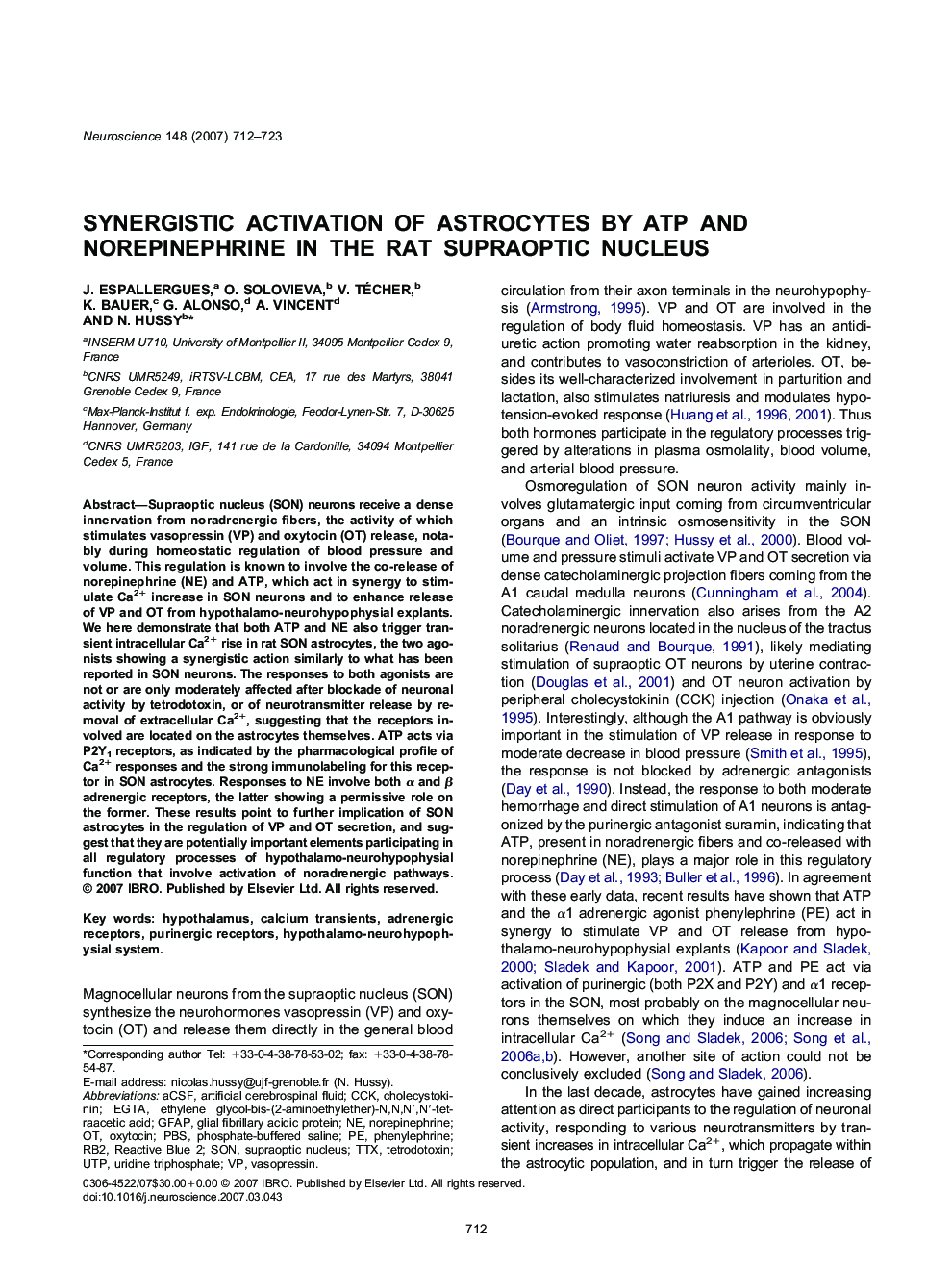 Synergistic activation of astrocytes by ATP and norepinephrine in the rat supraoptic nucleus