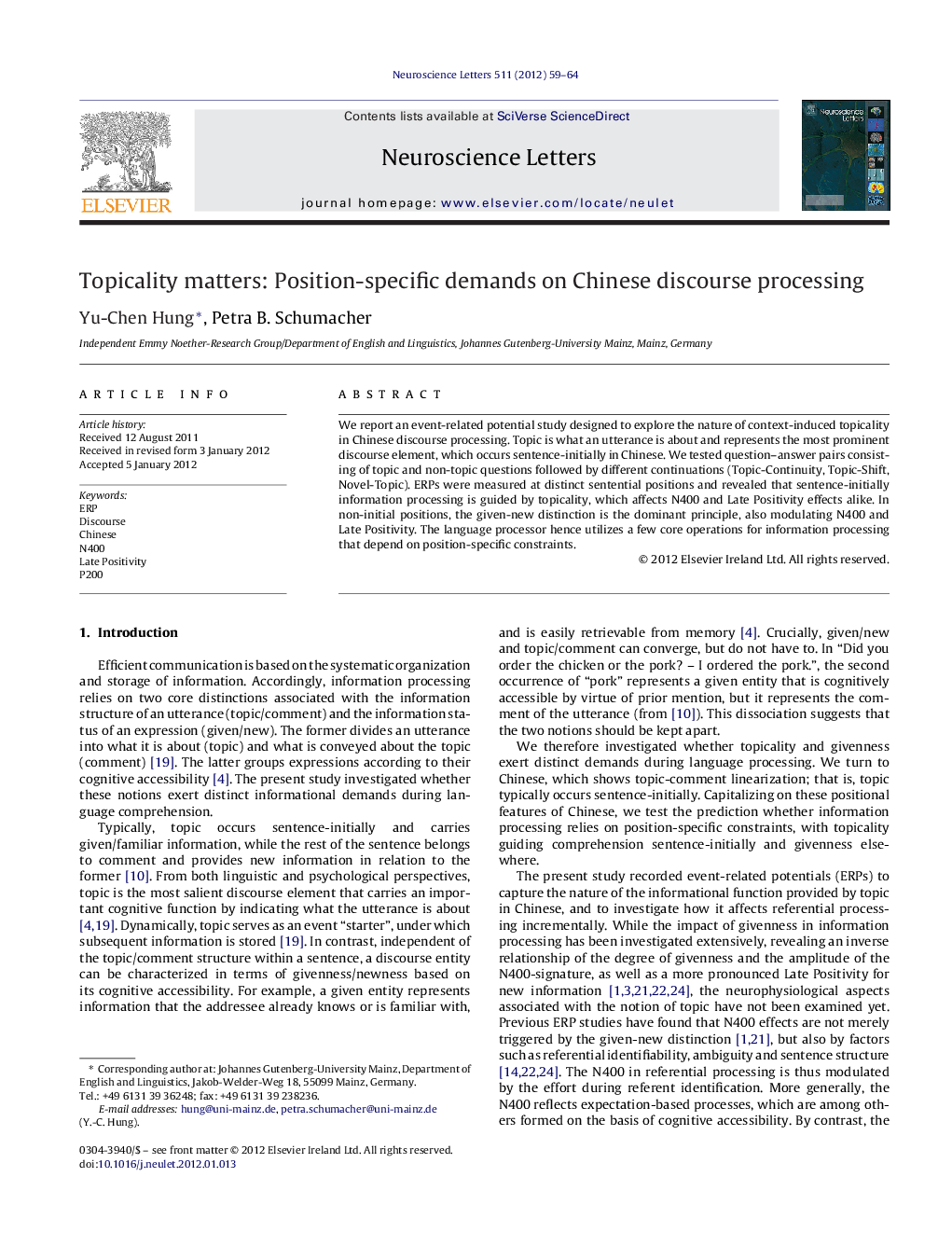 Topicality matters: Position-specific demands on Chinese discourse processing