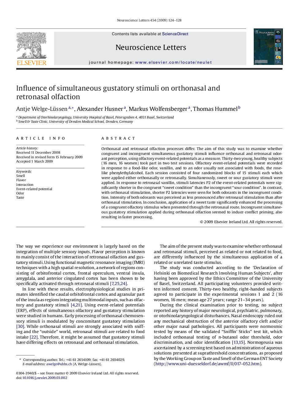 Influence of simultaneous gustatory stimuli on orthonasal and retronasal olfaction