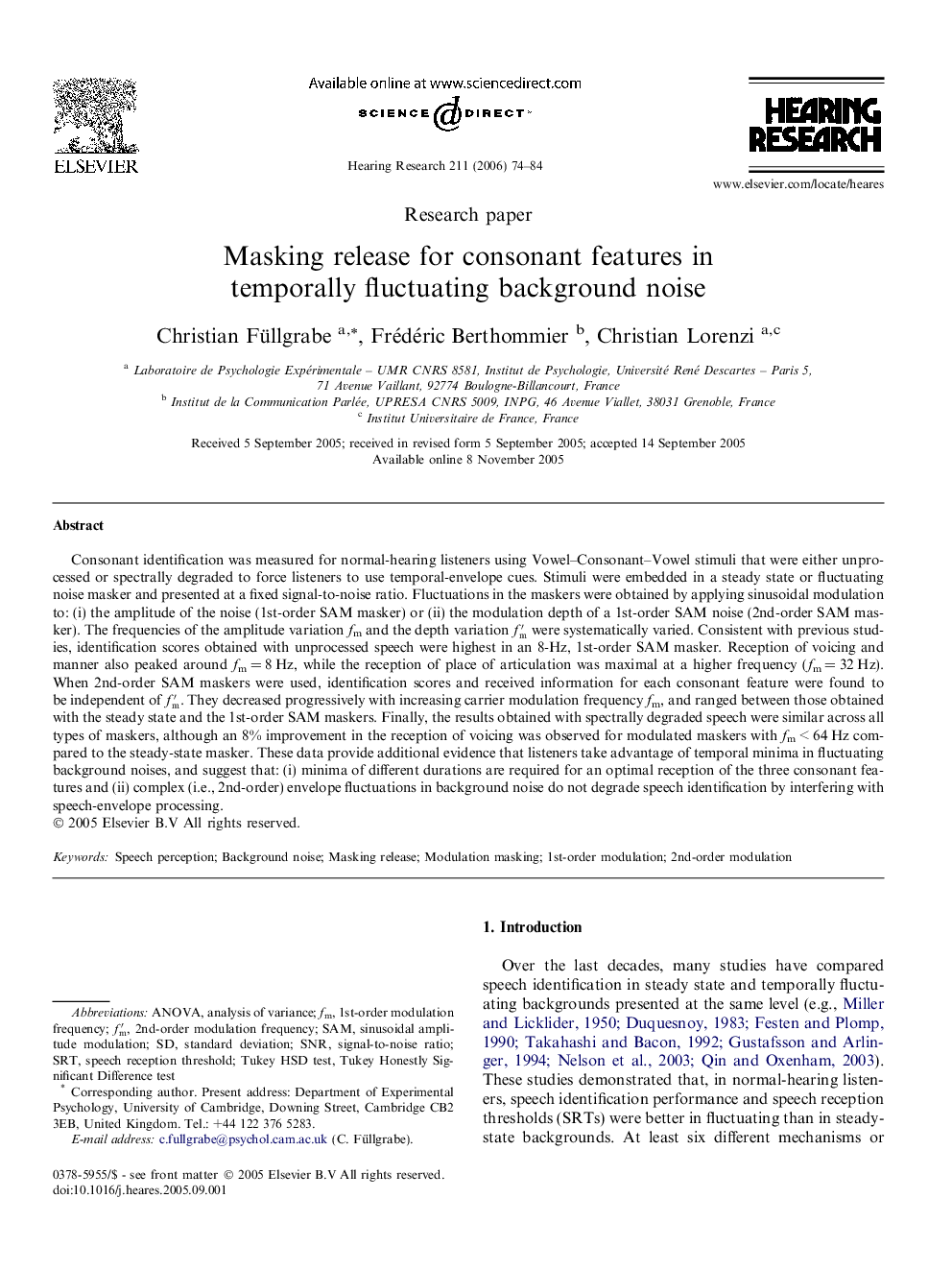 Masking release for consonant features in temporally fluctuating background noise