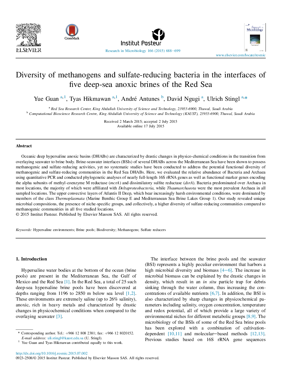 Diversity of methanogens and sulfate-reducing bacteria in the interfaces of five deep-sea anoxic brines of the Red Sea