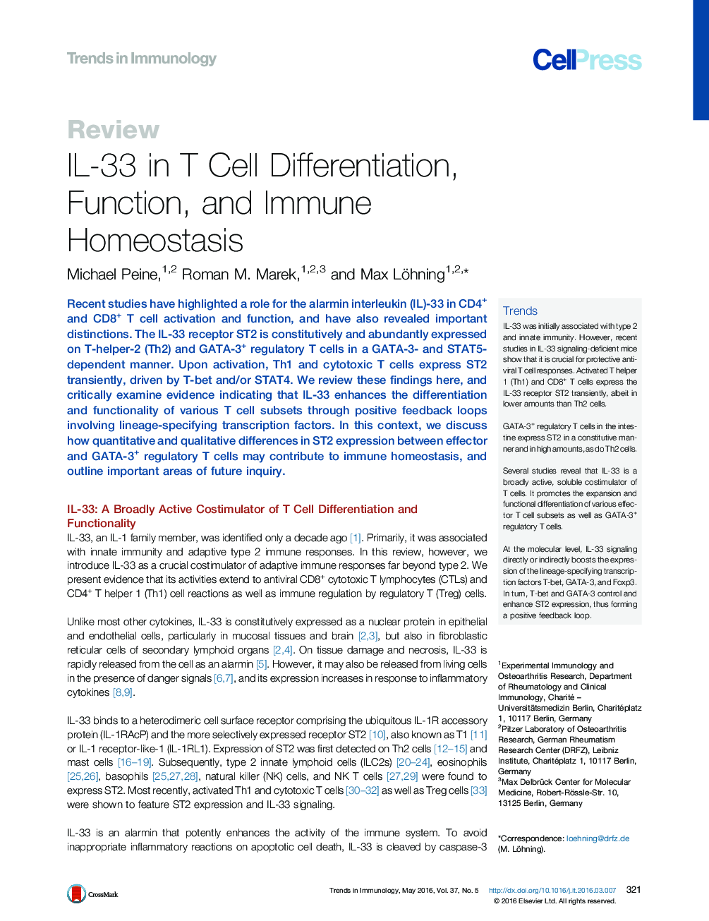 IL-33 in T Cell Differentiation, Function, and Immune Homeostasis