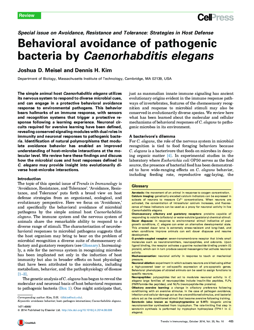 Behavioral avoidance of pathogenic bacteria by Caenorhabditis elegans