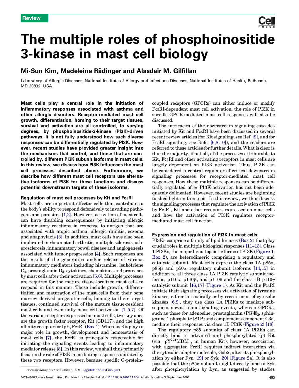 The multiple roles of phosphoinositide 3-kinase in mast cell biology