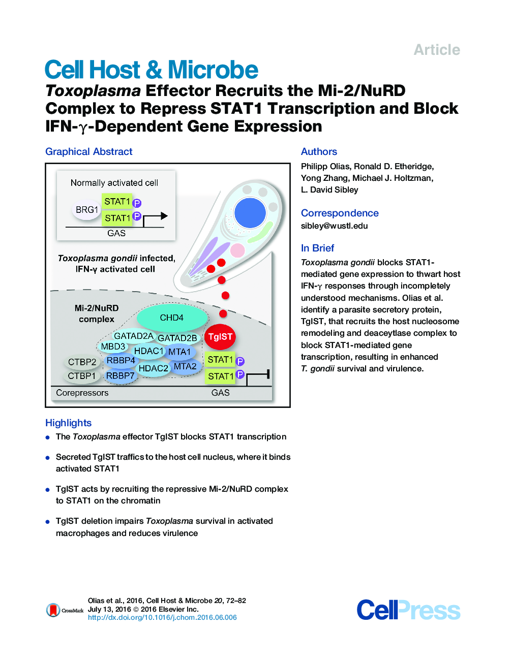 Toxoplasma Effector Recruits the Mi-2/NuRD Complex to Repress STAT1 Transcription and Block IFN-γ-Dependent Gene Expression