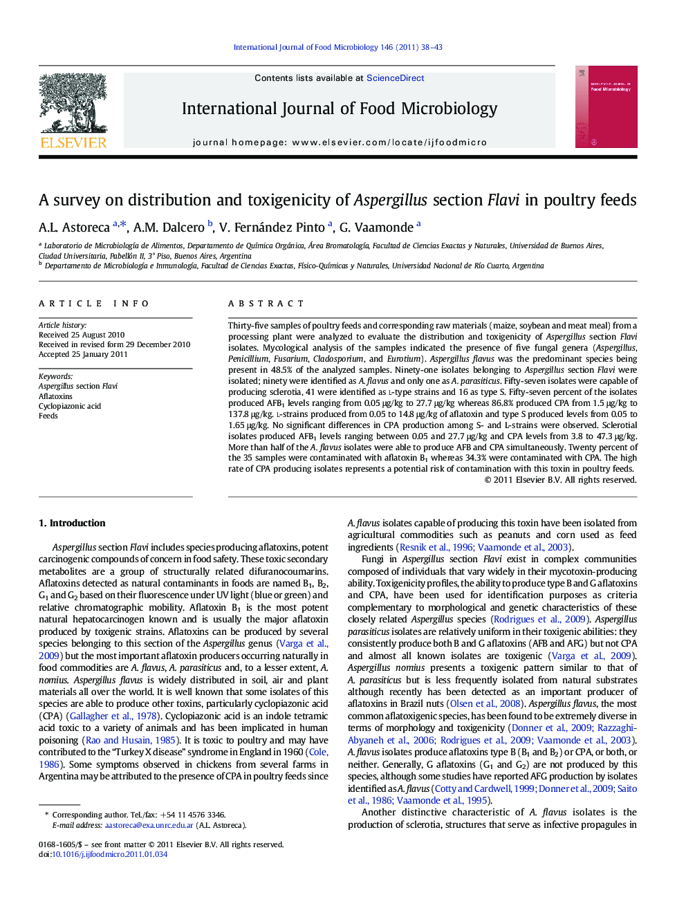 A survey on distribution and toxigenicity of Aspergillus section Flavi in poultry feeds