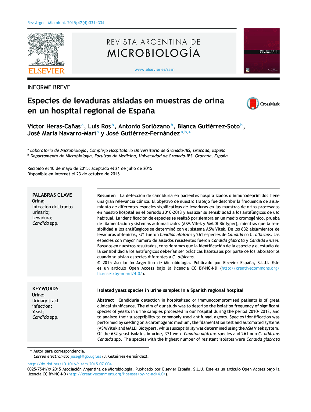 Especies de levaduras aisladas en muestras de orina en un hospital regional de España