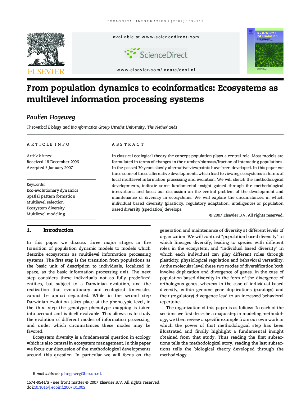 From population dynamics to ecoinformatics: Ecosystems as multilevel information processing systems