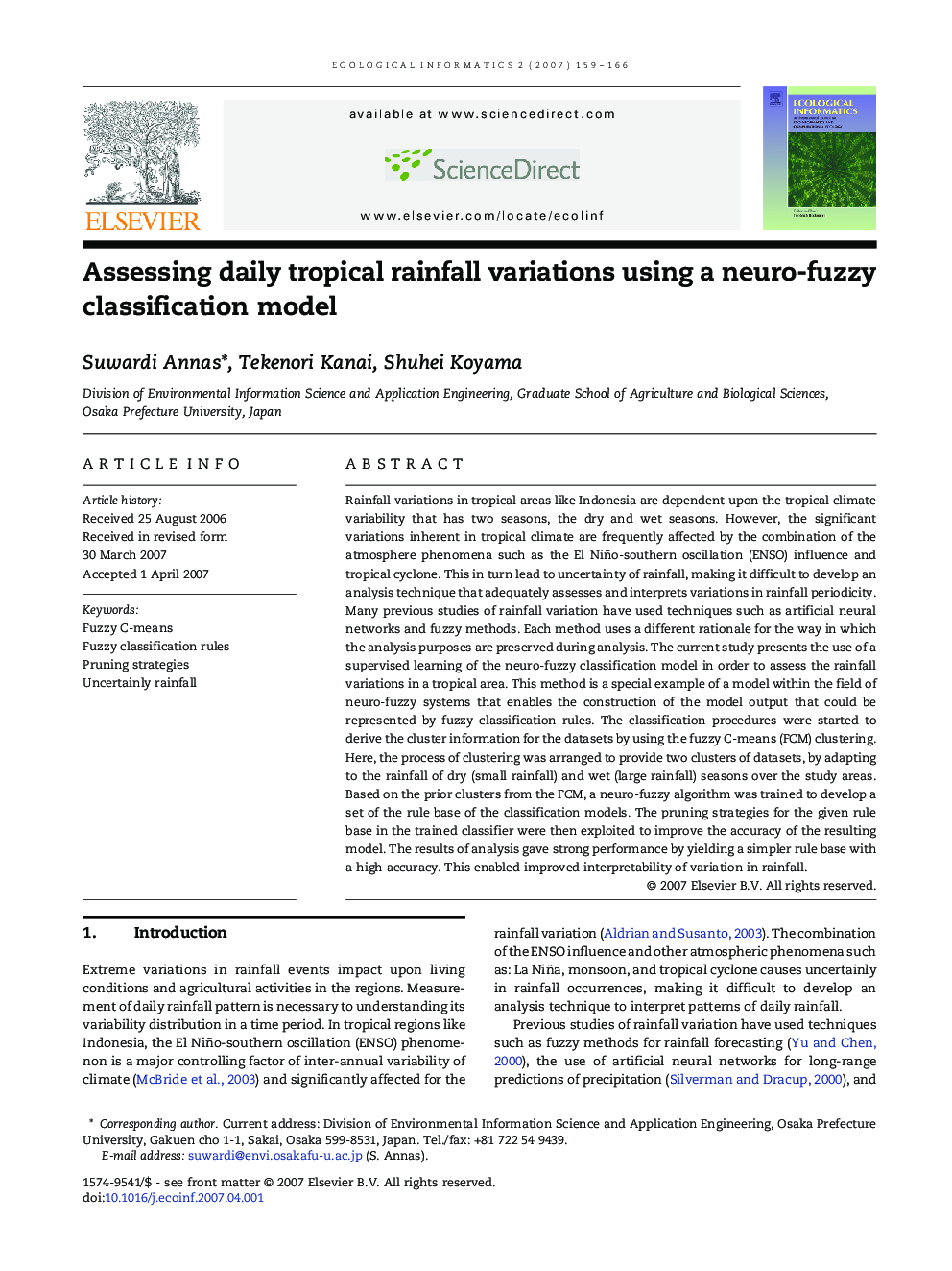 Assessing daily tropical rainfall variations using a neuro-fuzzy classification model