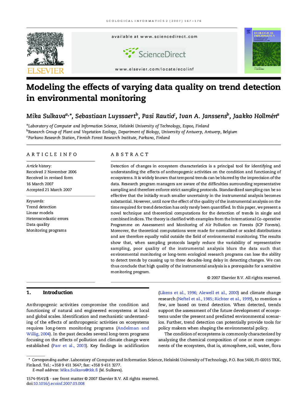 Modeling the effects of varying data quality on trend detection in environmental monitoring