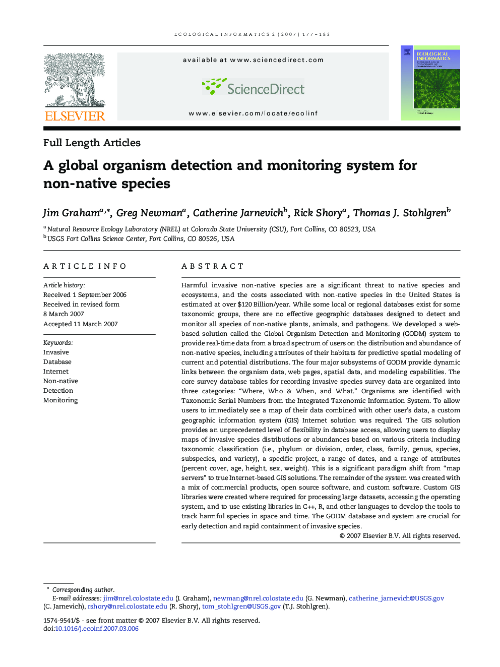 A global organism detection and monitoring system for non-native species