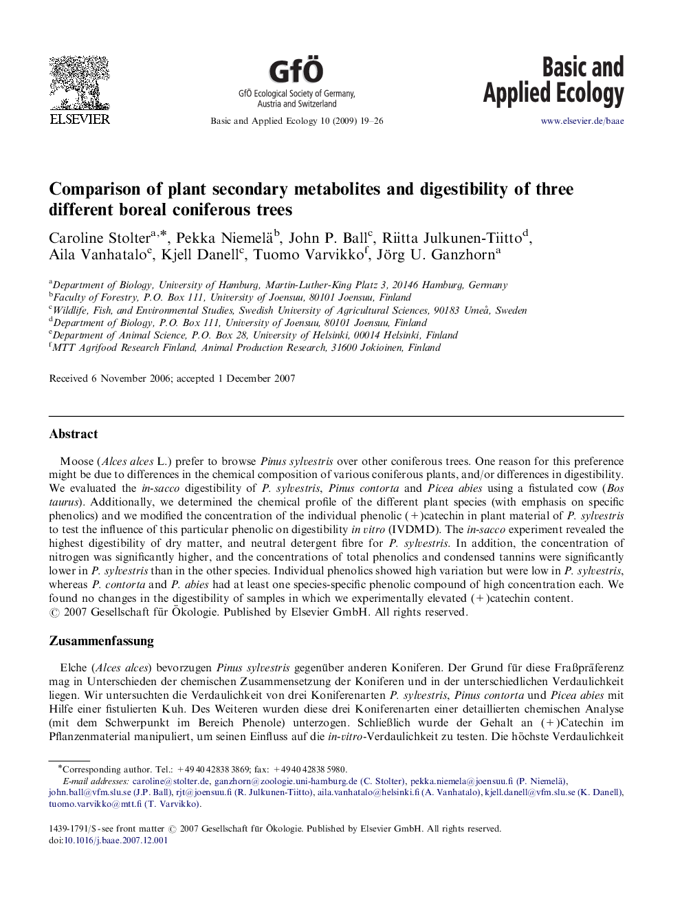 Comparison of plant secondary metabolites and digestibility of three different boreal coniferous trees