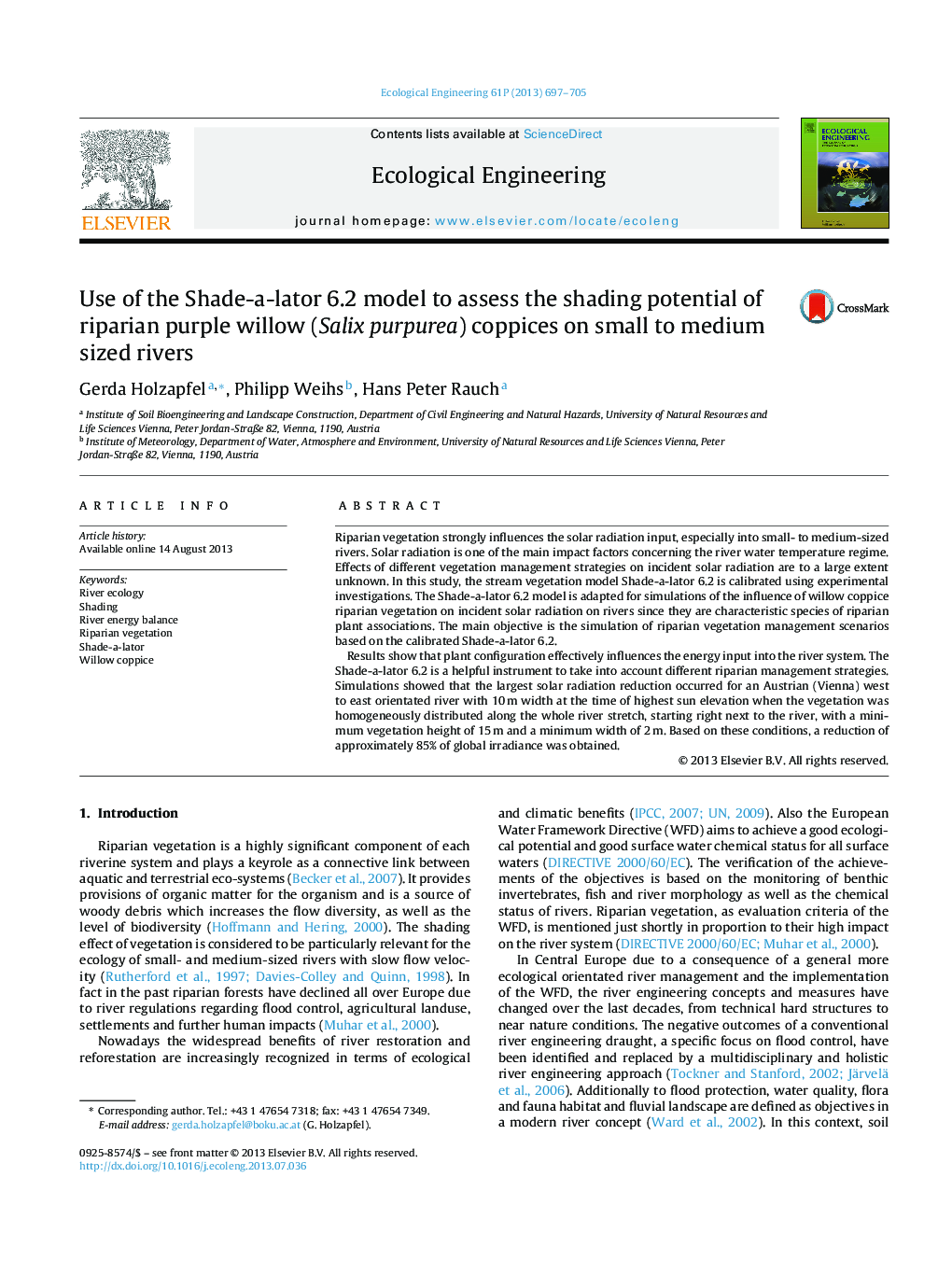 Use of the Shade-a-lator 6.2 model to assess the shading potential of riparian purple willow (Salix purpurea) coppices on small to medium sized rivers