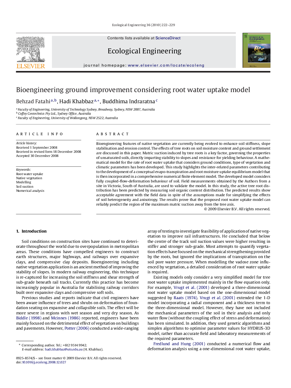 Bioengineering ground improvement considering root water uptake model