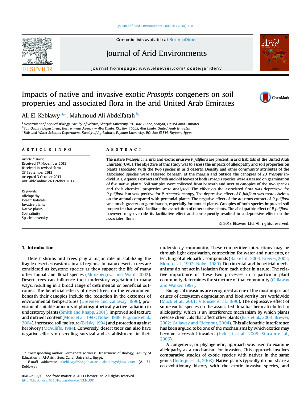 Impacts of native and invasive exotic Prosopis congeners on soil properties and associated flora in the arid United Arab Emirates