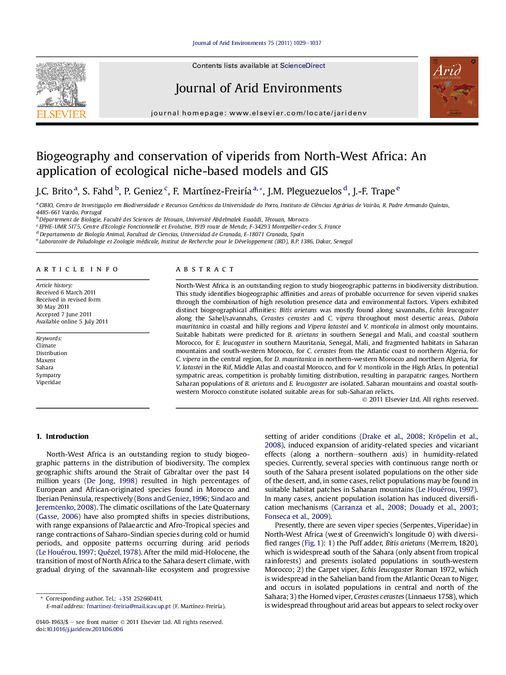 Biogeography and conservation of viperids from North-West Africa: An application of ecological niche-based models and GIS