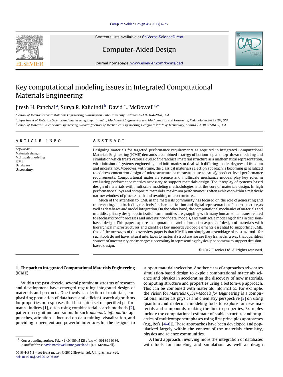 Key computational modeling issues in Integrated Computational Materials Engineering