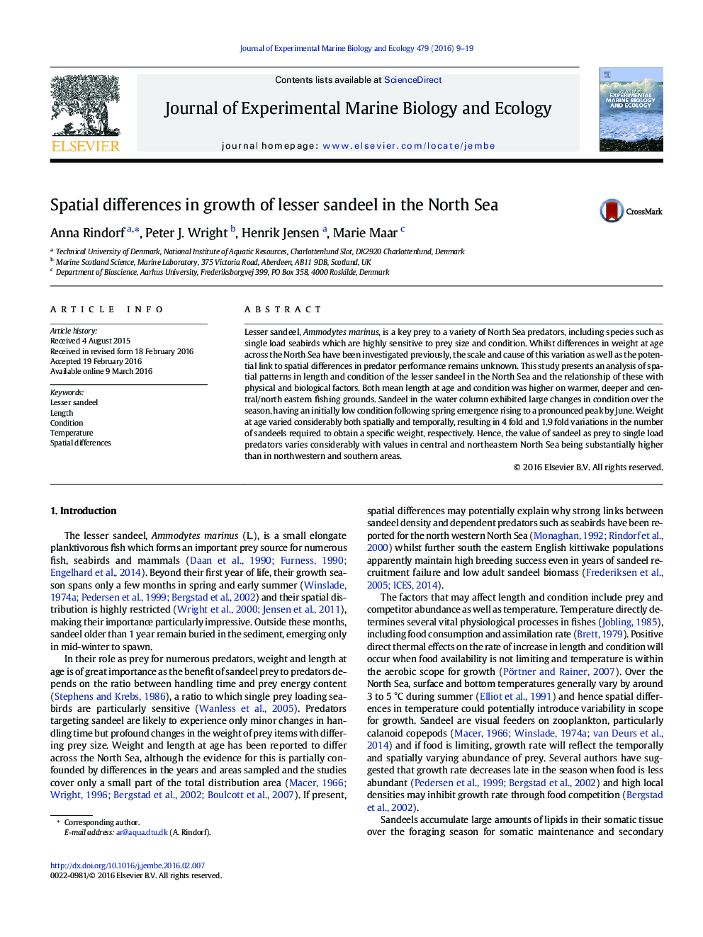 تفاوت های فضایی در رشد تاندون های کوچک در دریای شمال 