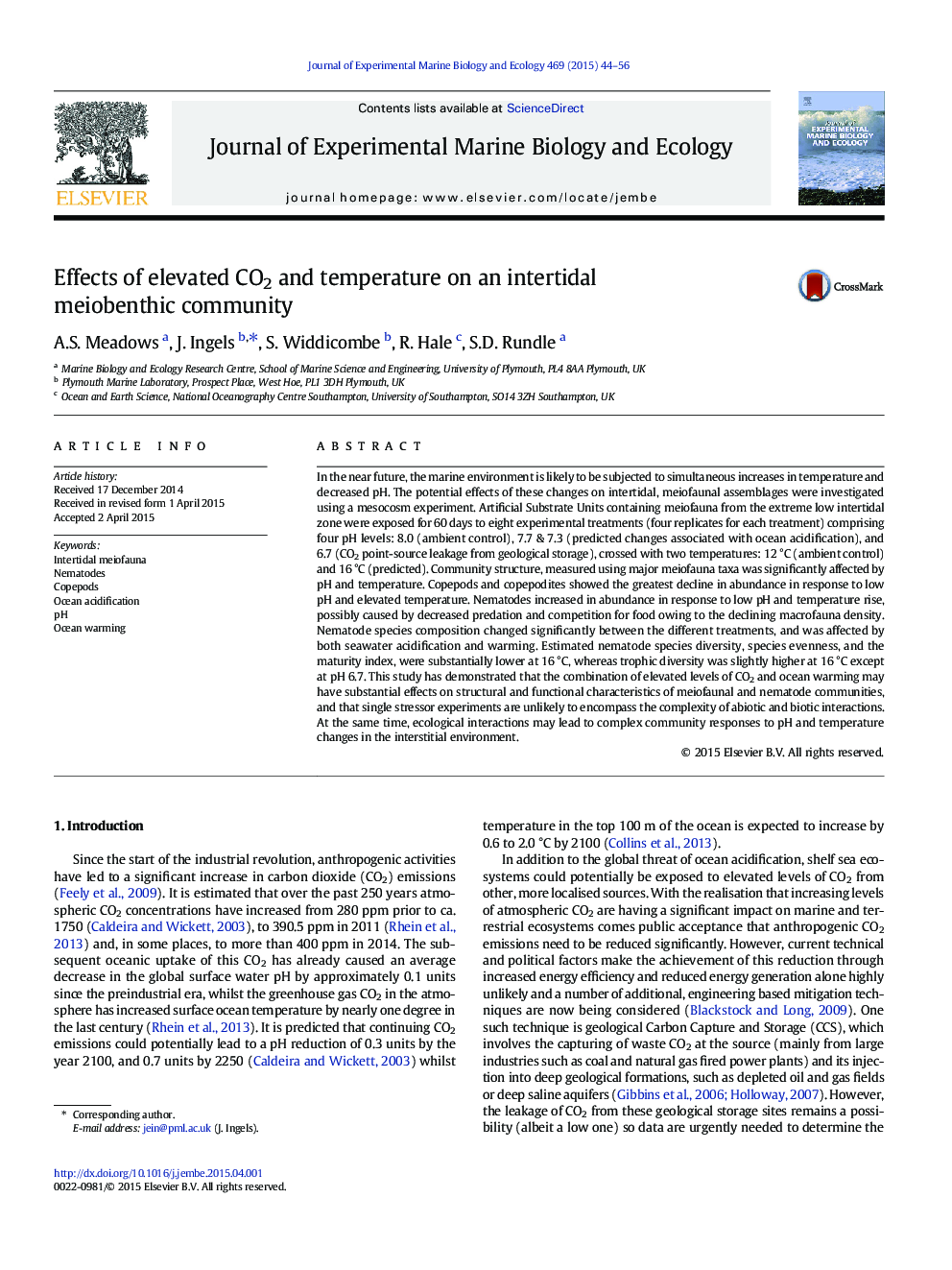 Effects of elevated CO2 and temperature on an intertidal meiobenthic community