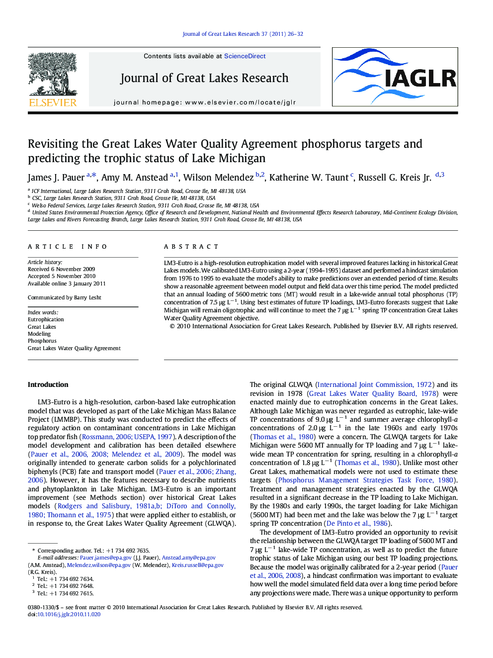 Revisiting the Great Lakes Water Quality Agreement phosphorus targets and predicting the trophic status of Lake Michigan