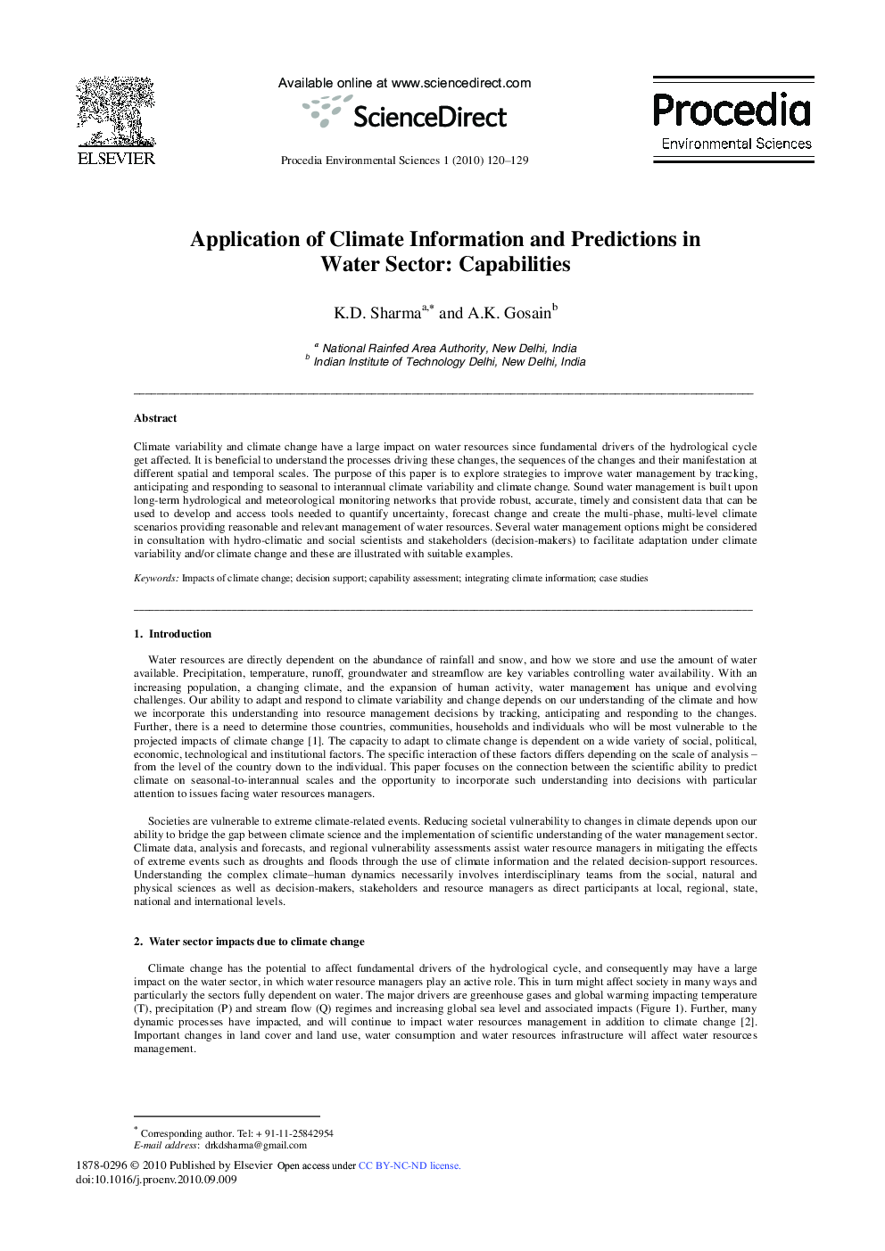 Application of Climate Information and Predictions in Water Sector: Capabilities