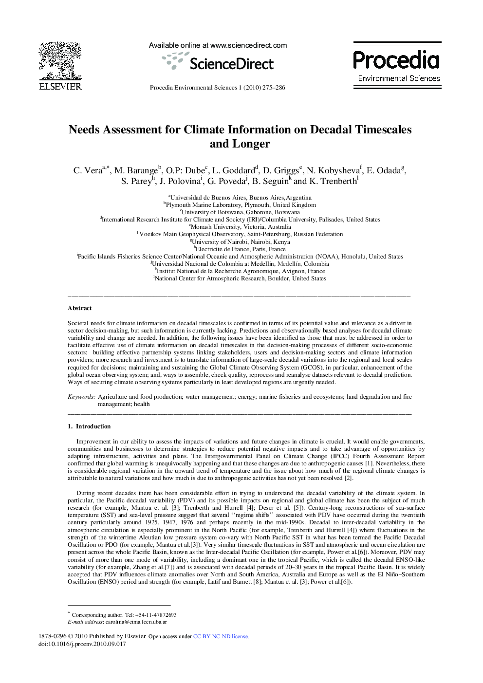 Needs Assessment for Climate Information on Decadal Timescales and Longer