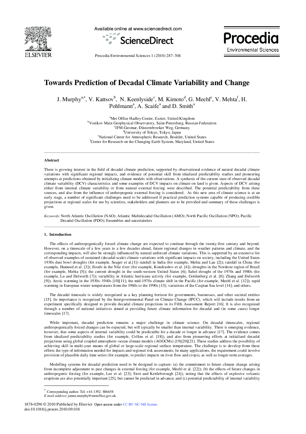 Towards Prediction of Decadal Climate Variability and Change
