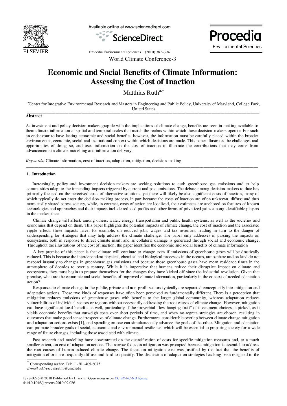 Economic and Social Benefits of Climate Information: Assessing the Cost of Inaction