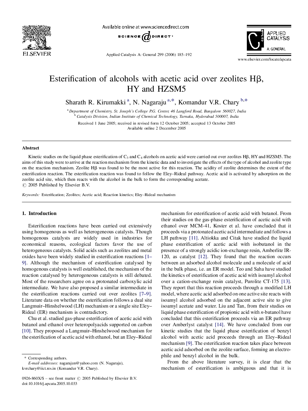 Esterification of alcohols with acetic acid over zeolites Hβ, HY and HZSM5