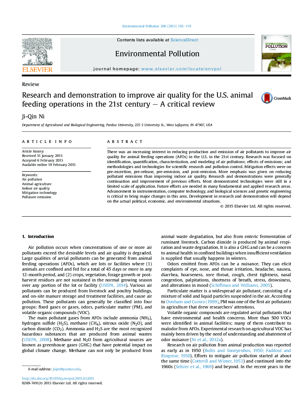 Research and demonstration to improve air quality for the U.S. animal feeding operations in the 21st century – A critical review