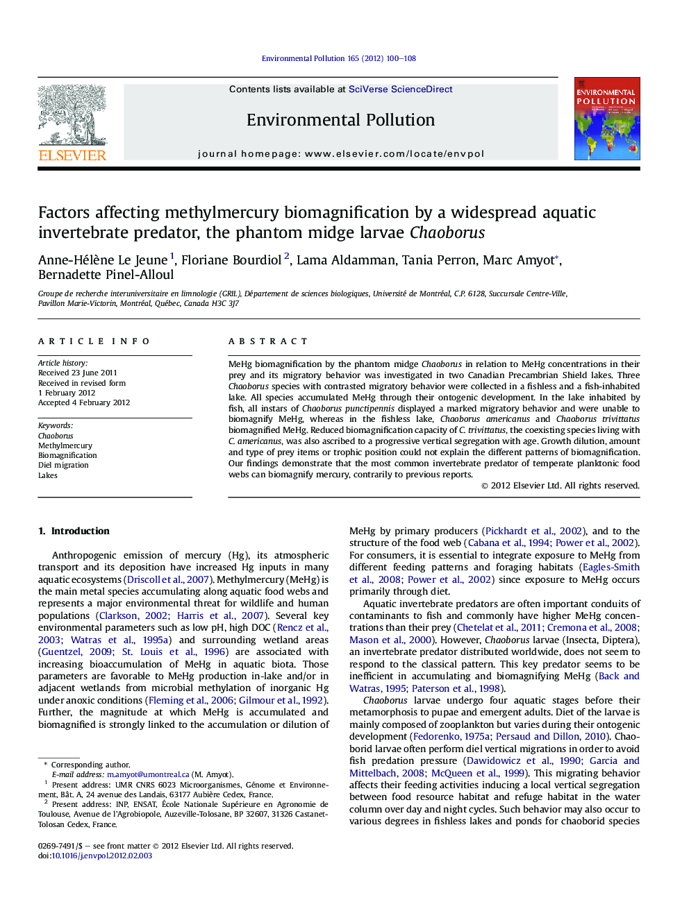 Factors affecting methylmercury biomagnification by a widespread aquatic invertebrate predator, the phantom midge larvae Chaoborus