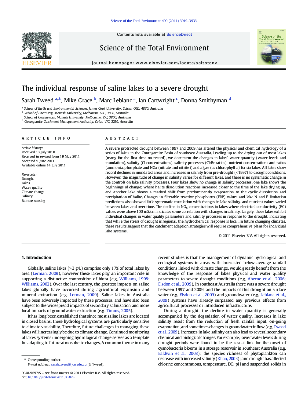 The individual response of saline lakes to a severe drought