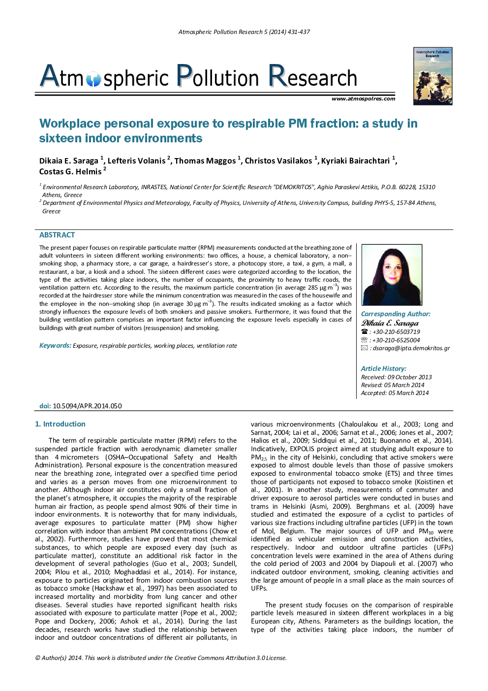 Workplace personal exposure to respirable PM fraction: a study in sixteen indoor environments