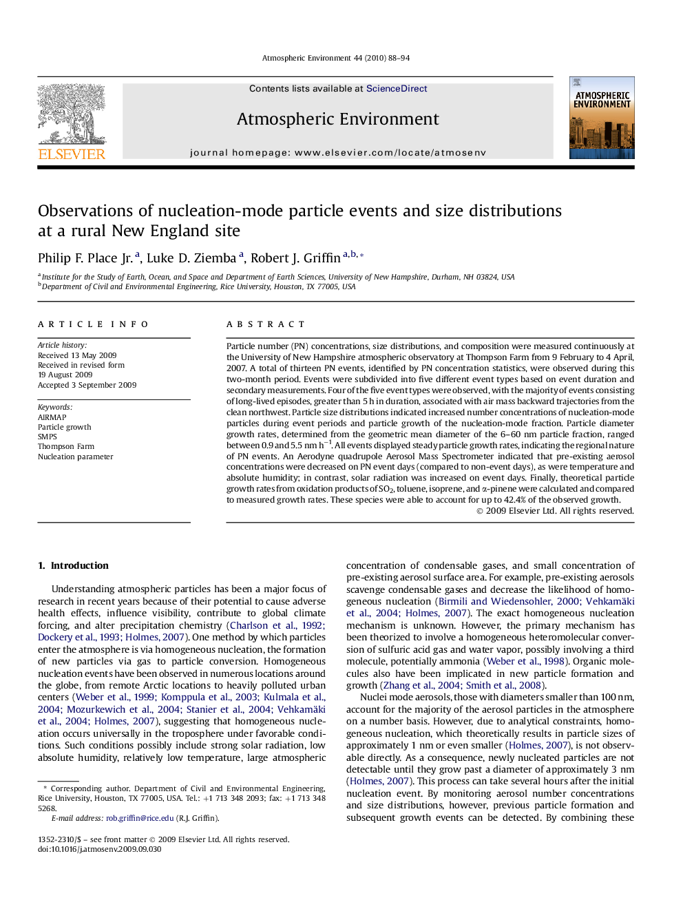 Observations of nucleation-mode particle events and size distributions at a rural New England site