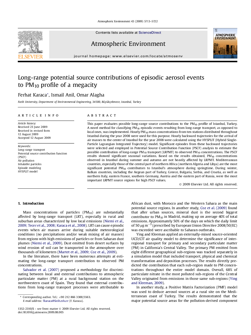 Long-range potential source contributions of episodic aerosol events to PM10 profile of a megacity