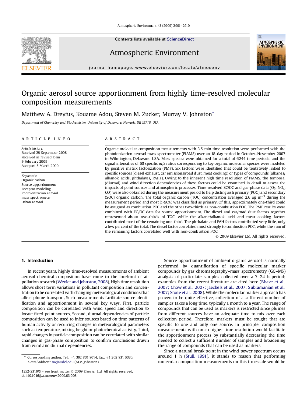 Organic aerosol source apportionment from highly time-resolved molecular composition measurements