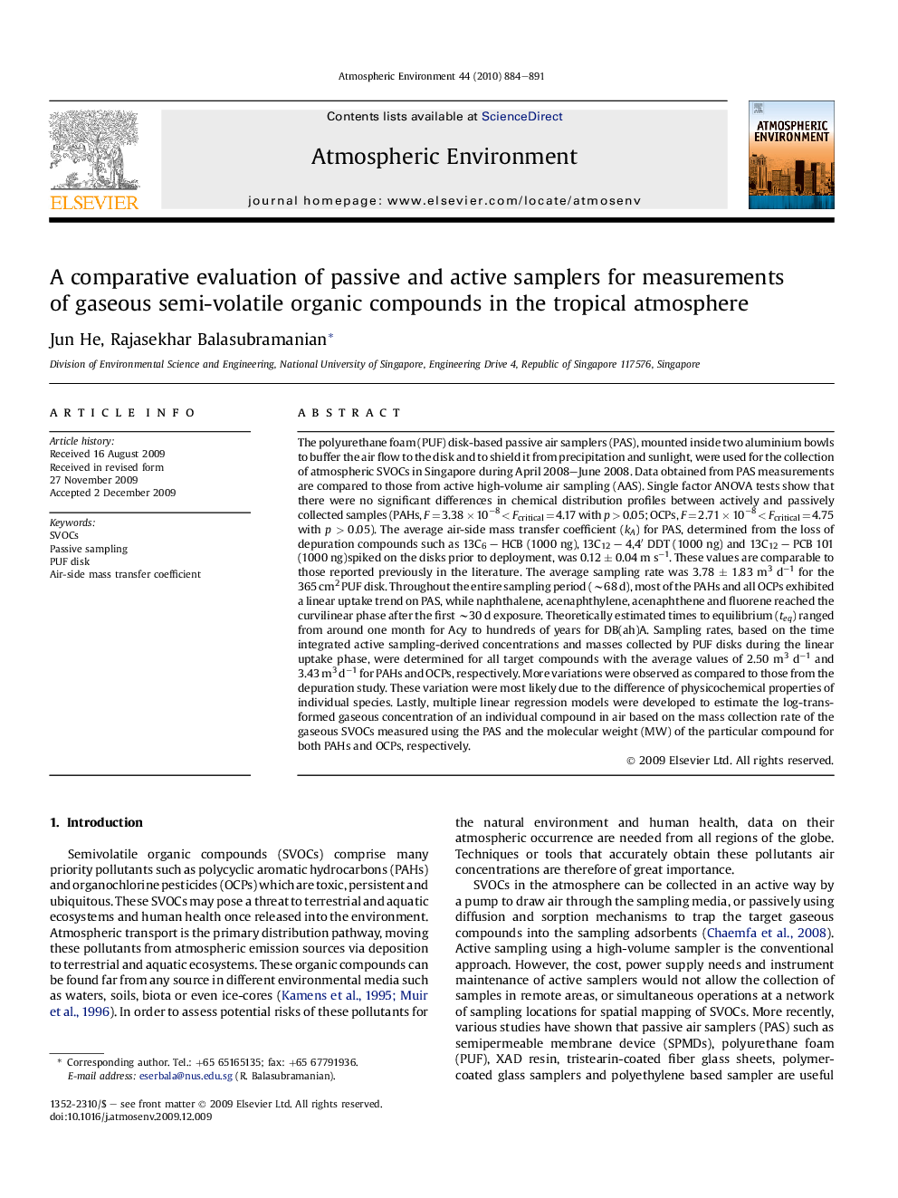 A comparative evaluation of passive and active samplers for measurements of gaseous semi-volatile organic compounds in the tropical atmosphere