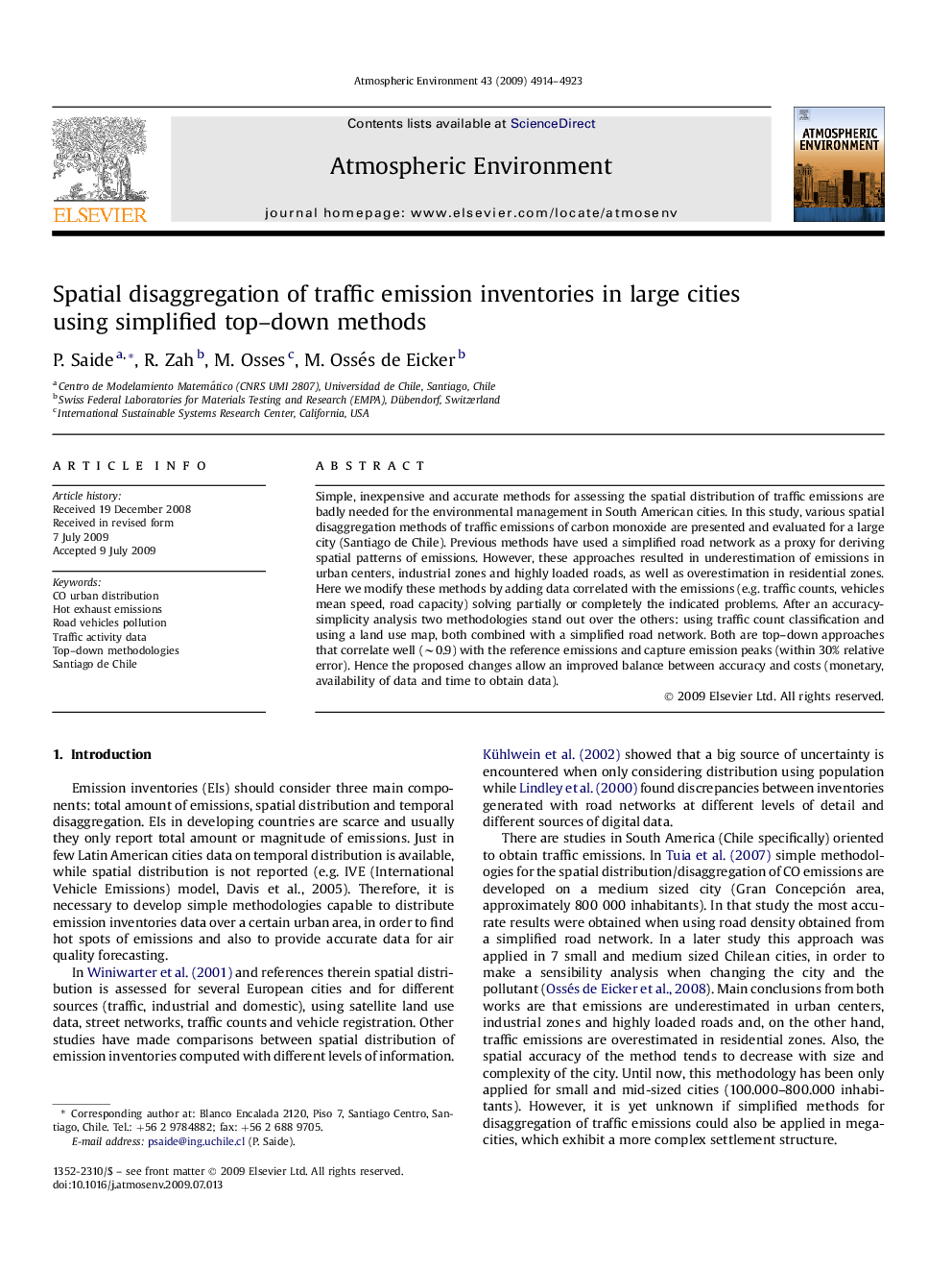 Spatial disaggregation of traffic emission inventories in large cities using simplified top–down methods