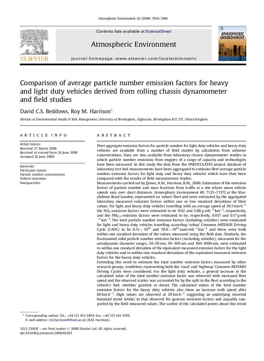 Comparison of average particle number emission factors for heavy and light duty vehicles derived from rolling chassis dynamometer and field studies