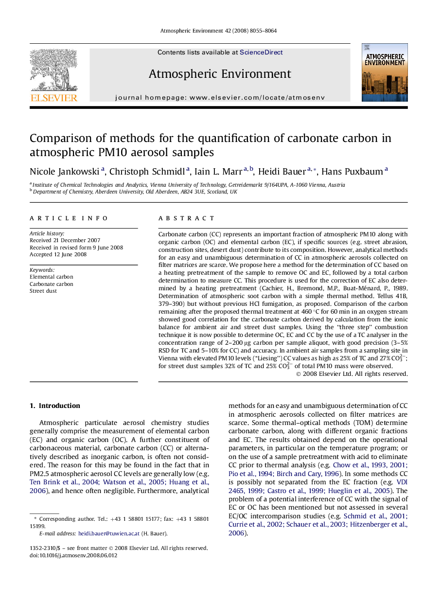 Comparison of methods for the quantification of carbonate carbon in atmospheric PM10 aerosol samples