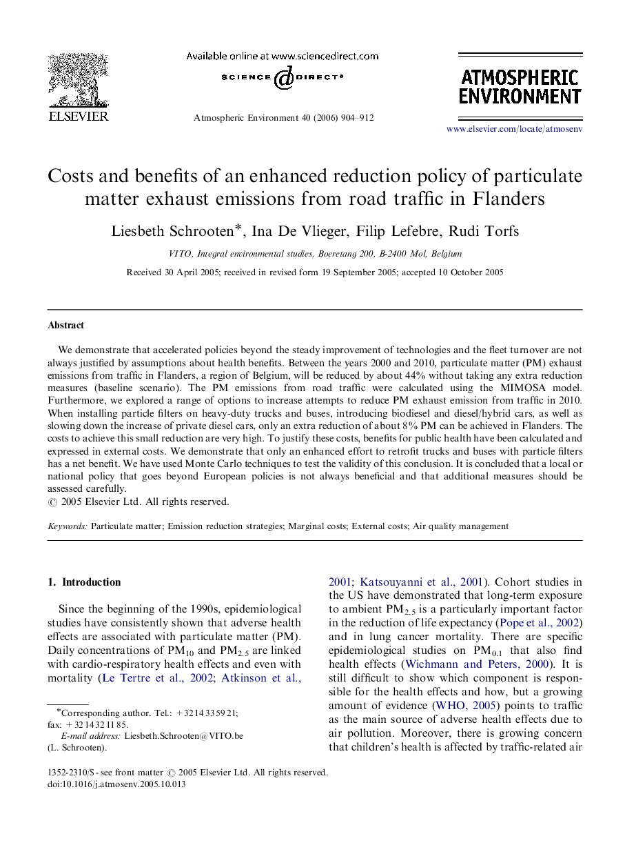 Costs and benefits of an enhanced reduction policy of particulate matter exhaust emissions from road traffic in Flanders