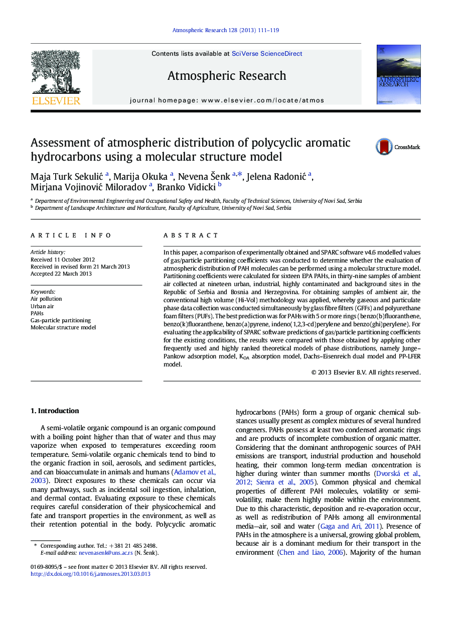 Assessment of atmospheric distribution of polycyclic aromatic hydrocarbons using a molecular structure model