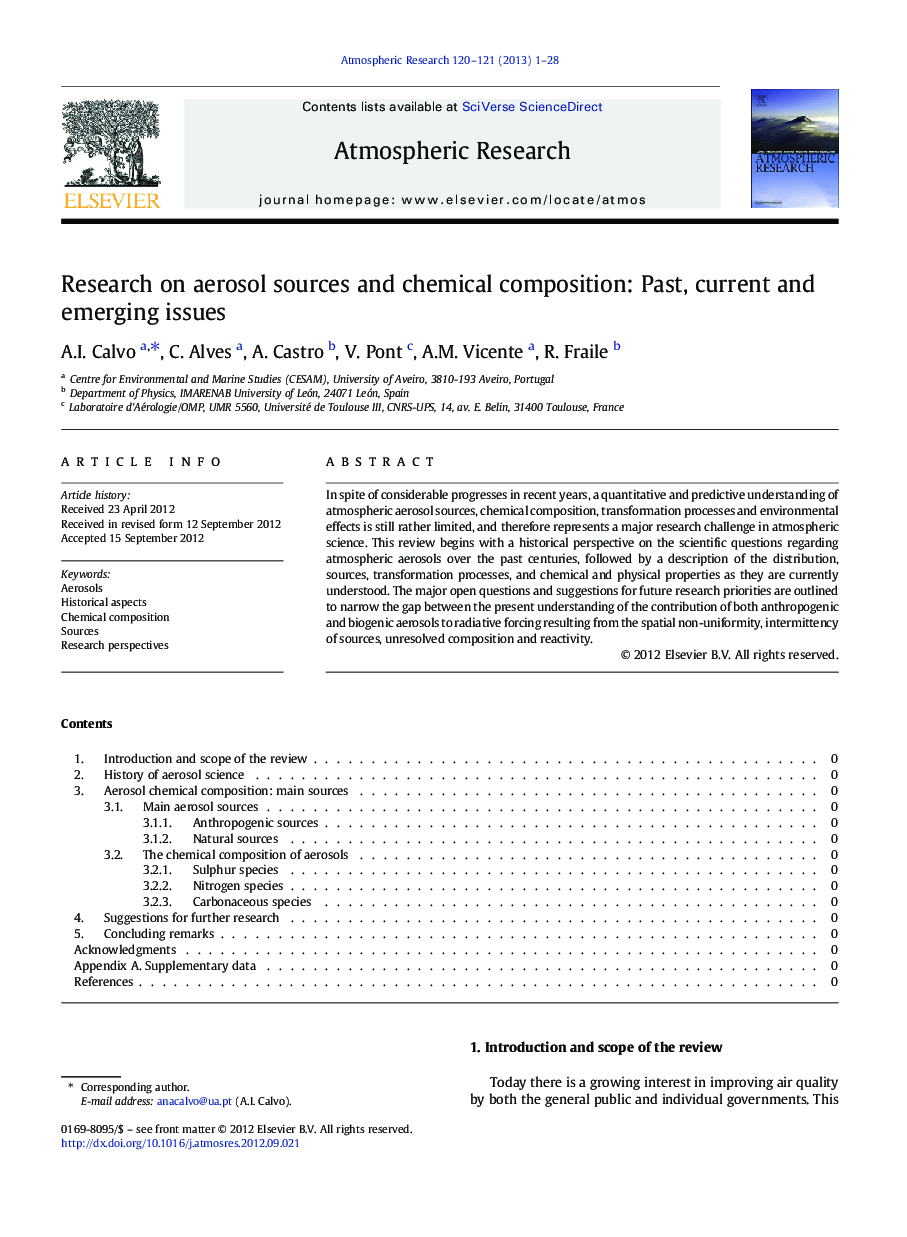 Research on aerosol sources and chemical composition: Past, current and emerging issues